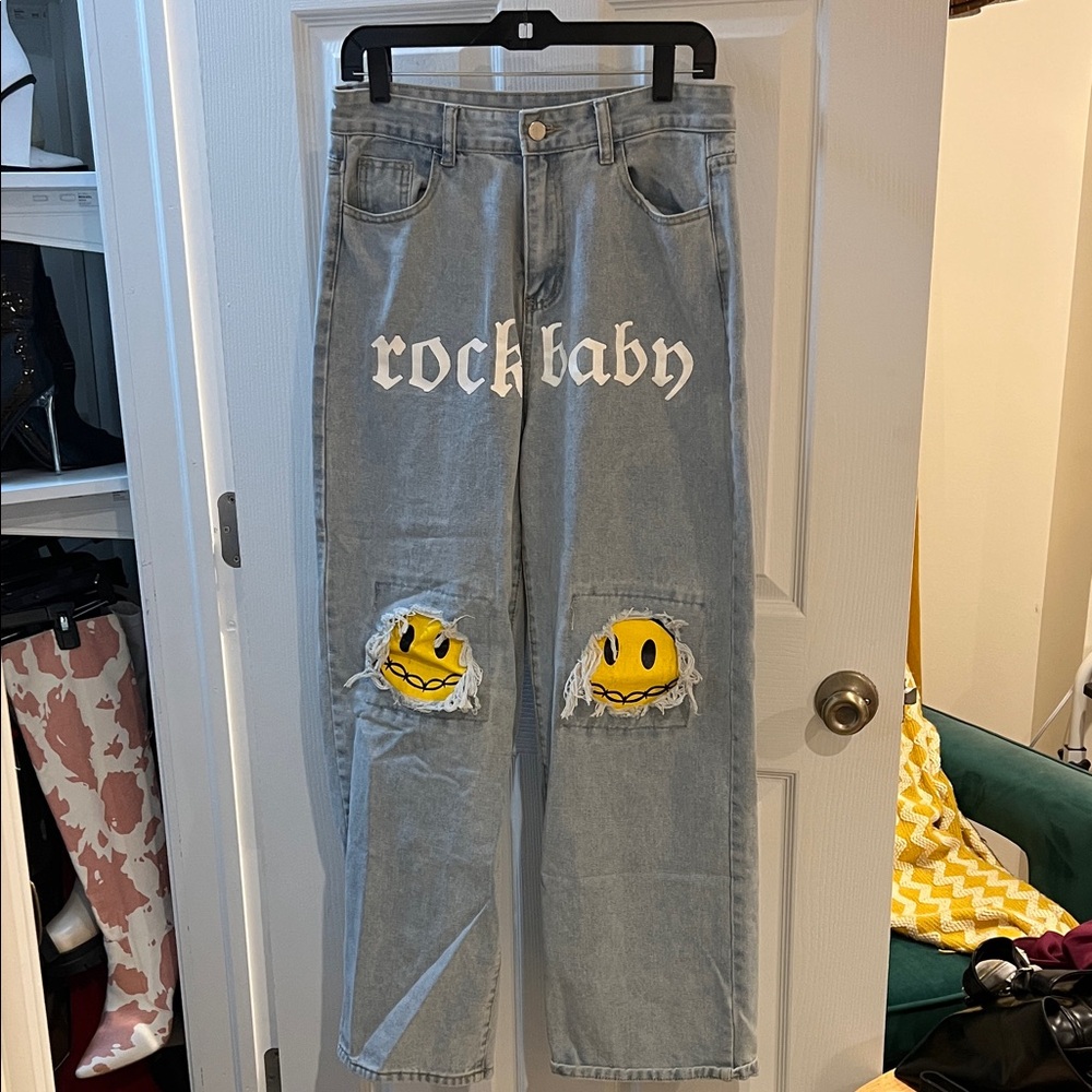 Women's Blue Jeans with Yellow Accents